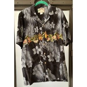 Vintage Paradise Found Hawaiian Shirt Adult  Large Black Floral Aloha Girl